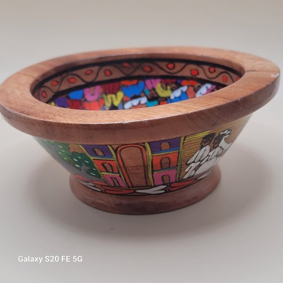 Beautiful Vibrantly Painted Mexican Wooden Decorative Bowl Wedding - Picture 15 of 16